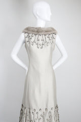 "Silver Silk & Rhinestones" Vintage 1960's Shantung Silk & Beadwork Cocktail Dress UK 10-12 US 6-8