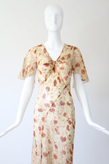"Fall Florals" Vintage 1930's Floral Silk Chiffon Bias Cut Dress UK 10 US 6