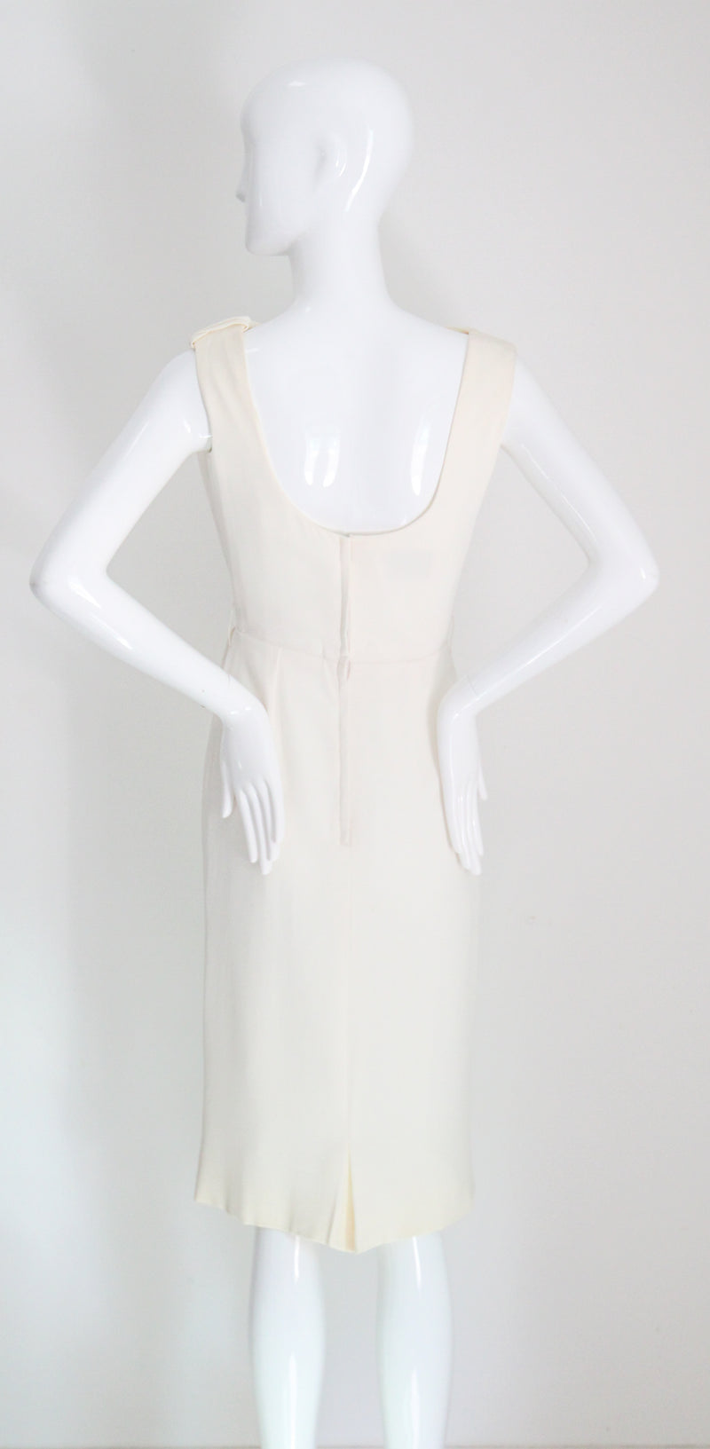 "Draped Pleating" Vintage 1950's Cream Draped & Pleated Dress UK 8 US 4