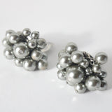 "Silver Beaded Clusters" Vintage 1960's Silver Beaded Cluster Clip on Earrings