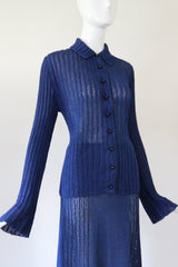"Fluted Knit" Vintage 1930's Navy Blue Knitwear Suit UK 14 US 10