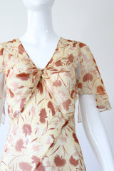 "Fall Florals" Vintage 1930's Floral Silk Chiffon Bias Cut Dress UK 10 US 6