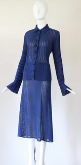 "Fluted Knit" Vintage 1930's Navy Blue Knitwear Suit UK 14 US 10