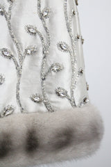 "Silver Silk & Rhinestones" Vintage 1960's Shantung Silk & Beadwork Cocktail Dress UK 10-12 US 6-8