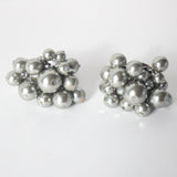 "Silver Beaded Clusters" Vintage 1960's Silver Beaded Cluster Clip on Earrings