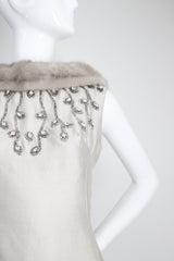 "Silver Silk & Rhinestones" Vintage 1960's Shantung Silk & Beadwork Cocktail Dress UK 10-12 US 6-8