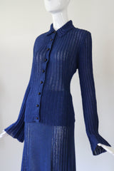 "Fluted Knit" Vintage 1930's Navy Blue Knitwear Suit UK 14 US 10