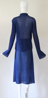 "Fluted Knit" Vintage 1930's Navy Blue Knitwear Suit UK 14 US 10