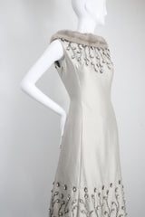"Silver Silk & Rhinestones" Vintage 1960's Shantung Silk & Beadwork Cocktail Dress UK 10-12 US 6-8