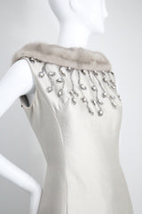 "Silver Silk & Rhinestones" Vintage 1960's Shantung Silk & Beadwork Cocktail Dress UK 10-12 US 6-8