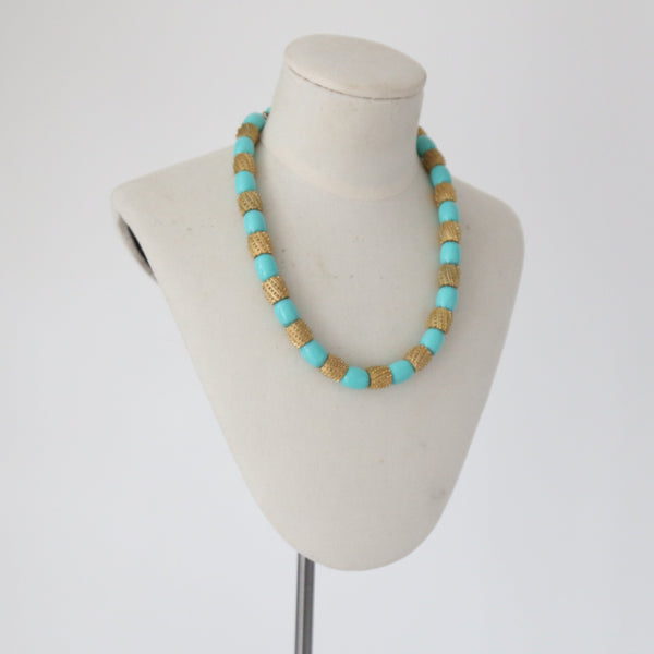 "Turquoise & Gold" Vintage 1960's Beaded Trifari Necklace