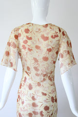 "Fall Florals" Vintage 1930's Floral Silk Chiffon Bias Cut Dress UK 10 US 6