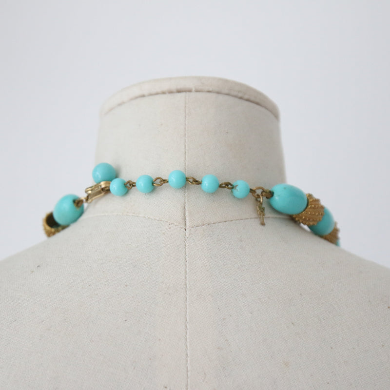 "Turquoise & Gold" Vintage 1960's Beaded Trifari Necklace