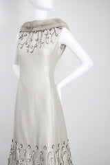 "Silver Silk & Rhinestones" Vintage 1960's Shantung Silk & Beadwork Cocktail Dress UK 10-12 US 6-8