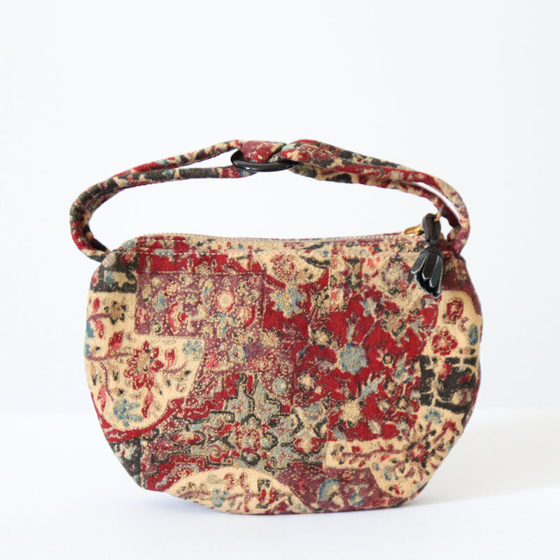 "Gold Accents" Vintage 1940's Barkcloth & Gold Paint Miniature Handbag