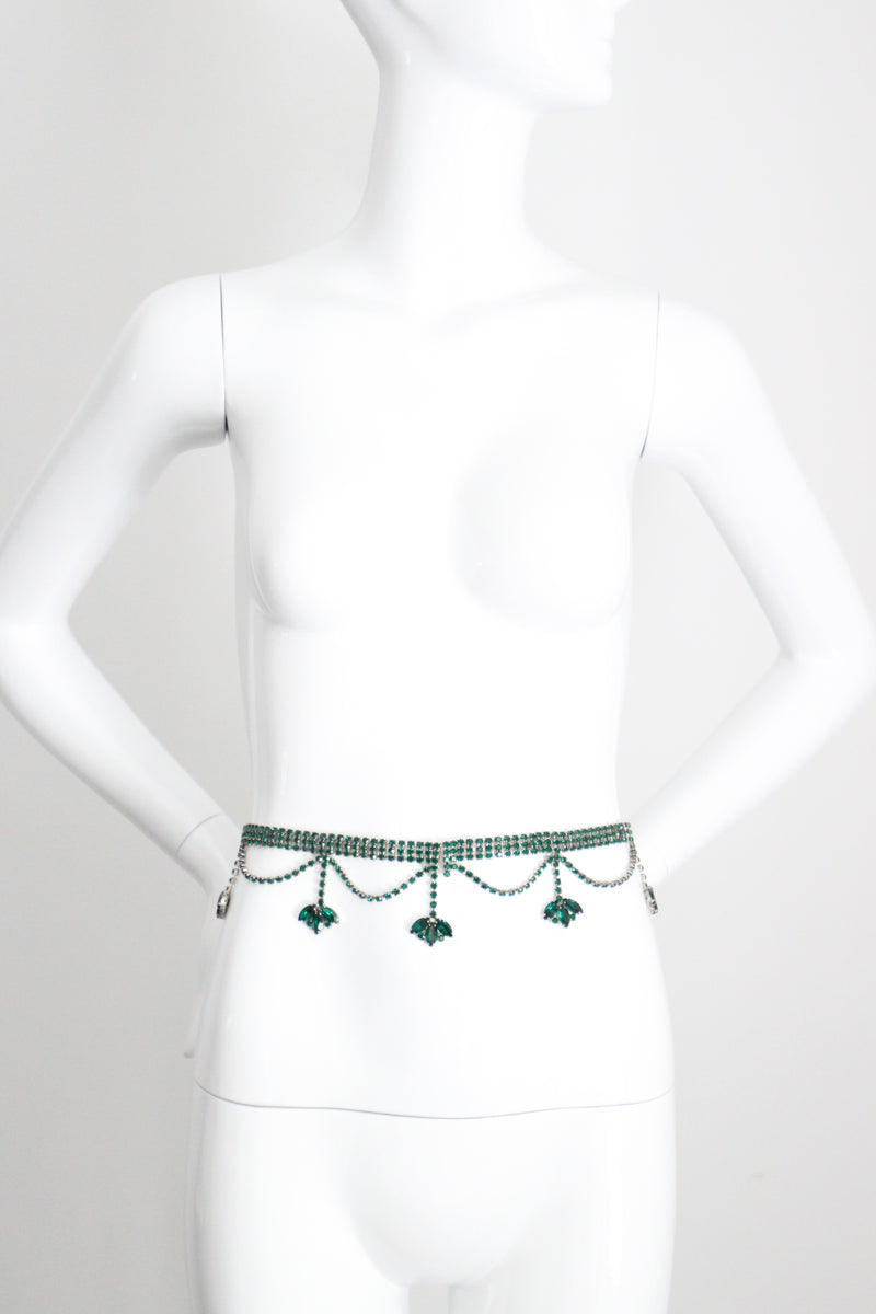 "Emerald Rhinestone Droplets" vintage 1960's Emerald Rhinestone Waist Belt UK 10 US 6