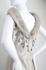 "Silver Silk & Rhinestones" Vintage 1960's Shantung Silk & Beadwork Cocktail Dress UK 10-12 US 6-8