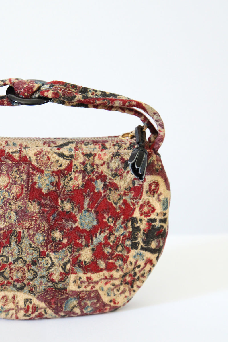 "Gold Accents" Vintage 1940's Barkcloth & Gold Paint Miniature Handbag