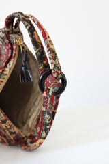 "Gold Accents" Vintage 1940's Barkcloth & Gold Paint Miniature Handbag