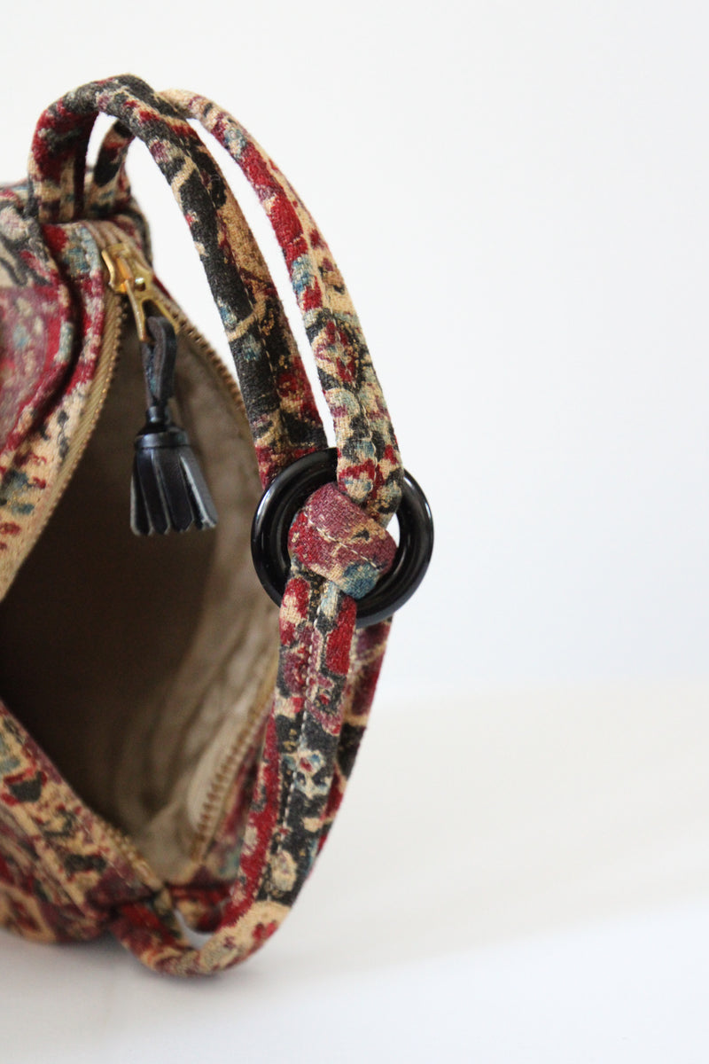 "Gold Accents" Vintage 1940's Barkcloth & Gold Paint Miniature Handbag