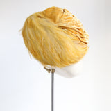 "Sun Glow Yellow" Vintage 1940's Yellow Pleated Velvet & Plume Percher Hat