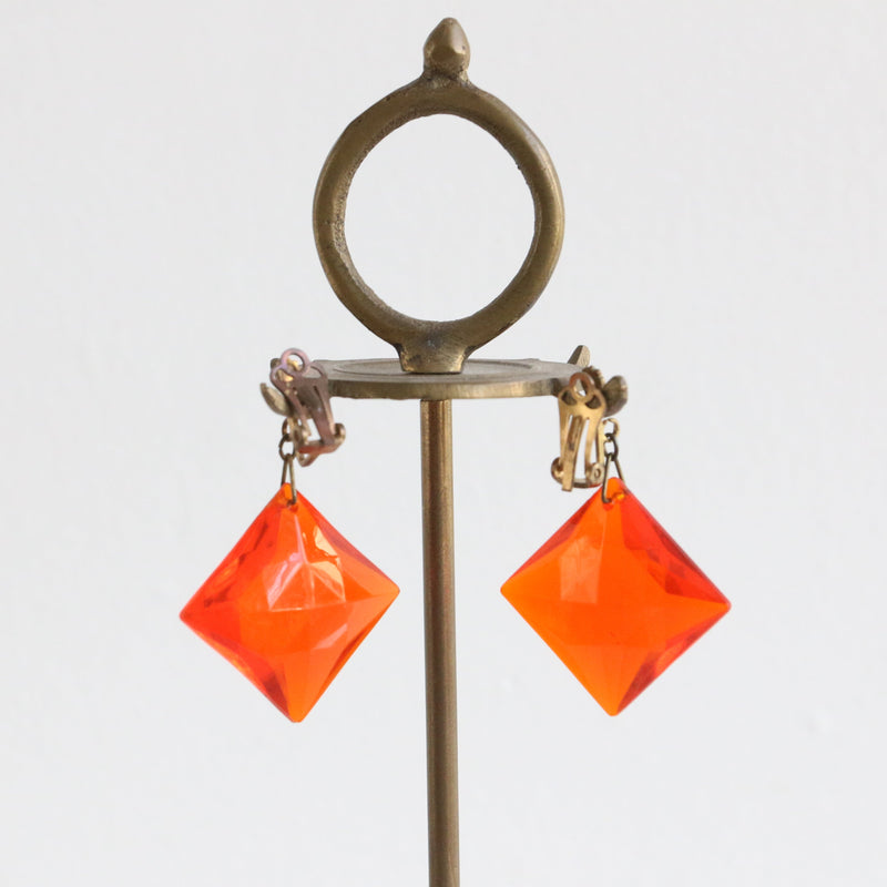 "Vivid Orange" Vintage 1930's Bevelled Edge Orange Earrings