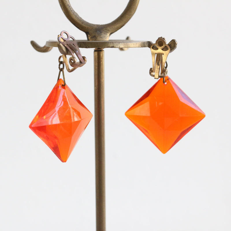 "Vivid Orange" Vintage 1930's Bevelled Edge Orange Earrings