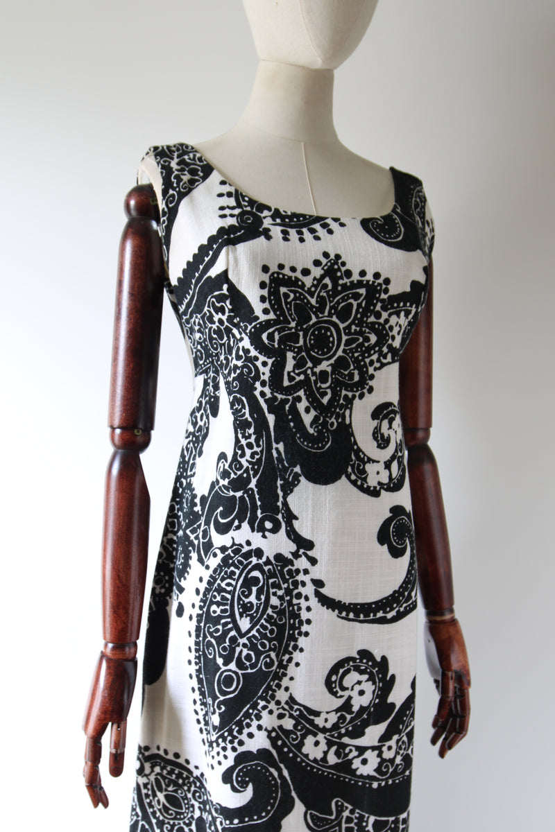 "Rhinestones & Monochrome" Vintage 1960's Monochrome Dress UK 10 US 6