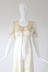 "Cream Silk & Champagne Lace"  Vintage 1930's Silk & Lace Robe UK 8 US 4