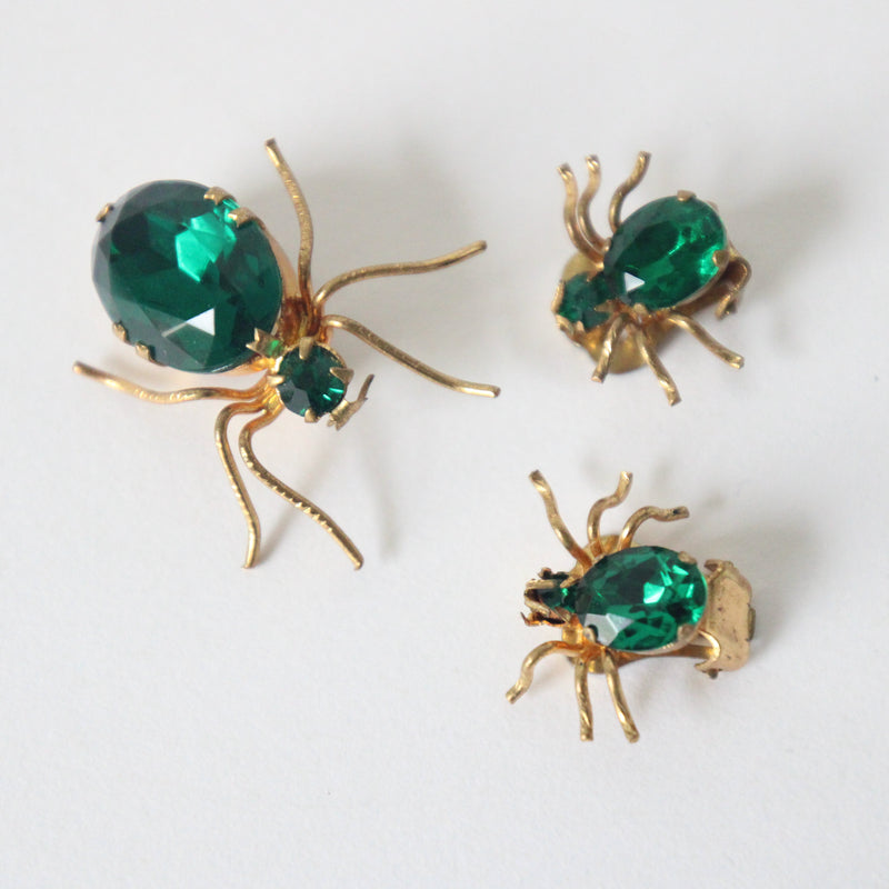 "Emerald Insects" Vintage 1940's Insect Earring & Brooch Set