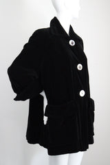 "Black Velvet & Pearl Buttons" Vintage 1940's Black Velvet Swing Coat UK 14-16 US 10-12