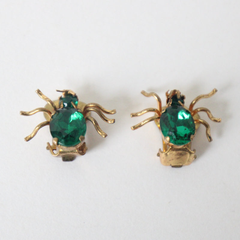 "Emerald Insects" Vintage 1940's Insect Earring & Brooch Set