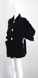 "Black Velvet & Pearl Buttons" Vintage 1940's Black Velvet Swing Coat UK 14-16 US 10-12