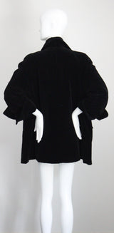 "Black Velvet & Pearl Buttons" Vintage 1940's Black Velvet Swing Coat UK 14-16 US 10-12