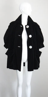 "Black Velvet & Pearl Buttons" Vintage 1940's Black Velvet Swing Coat UK 14-16 US 10-12