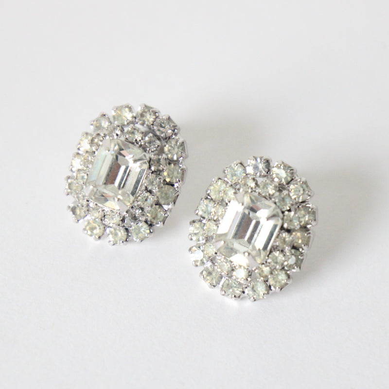 "Silver Tiered Rhinestones" Vintage 1950's Silver Rhinestone Weiss Earrings