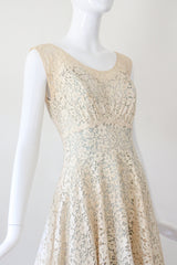 "Cream Floral Lace" Vintage Late 1940's Cream And Pale Blue Lace Dress UK 8 US 4