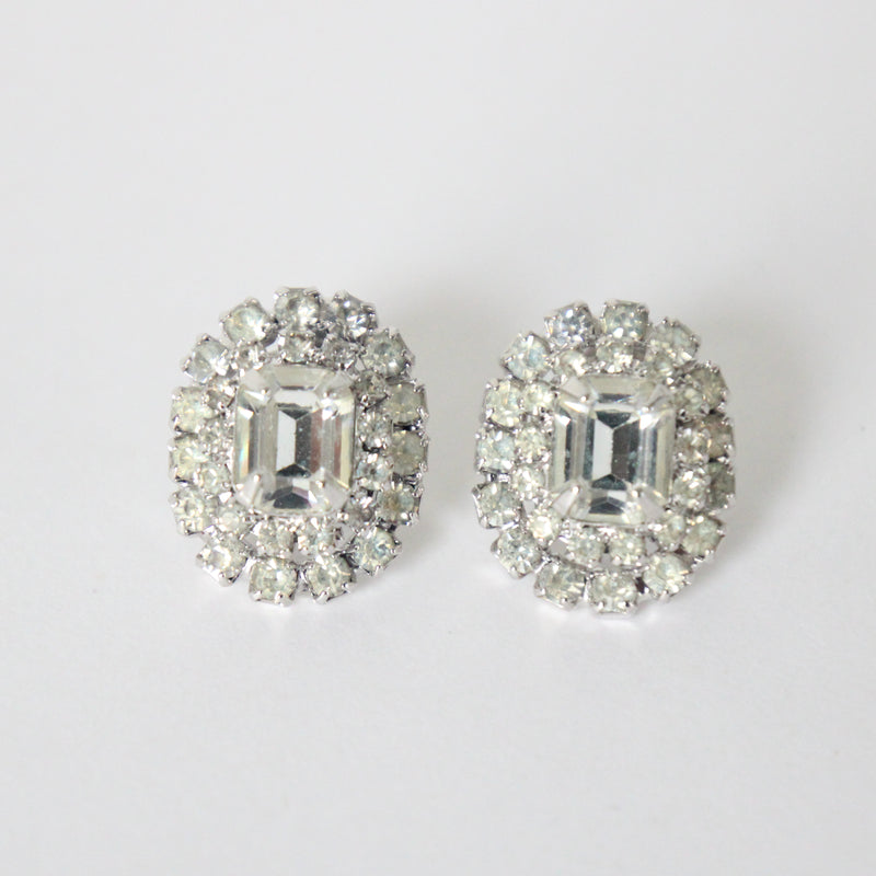 "Silver Tiered Rhinestones" Vintage 1950's Silver Rhinestone Weiss Earrings