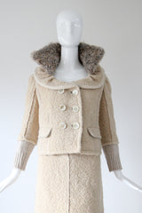"Louis Vuitton" Cream Bouclé Wool & Mohair Collar Skirt Suit UK 12 US 8 EU 40