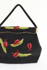 "Coccinelle" Vintage Late 1950's Black Beaded & Embroidered Ladybug Handbag