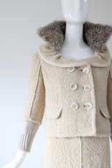"Louis Vuitton" Cream Bouclé Wool & Mohair Collar Skirt Suit UK 12 US 8 EU 40