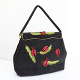 "Coccinelle" Vintage Late 1950's Black Beaded & Embroidered Ladybug Handbag