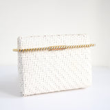 "White Straw Clutch" Vintage 1960's White Straw & Gold Clutch Bag