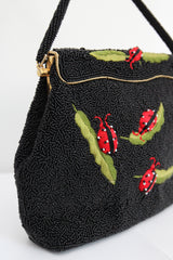 "Coccinelle" Vintage Late 1950's Black Beaded & Embroidered Ladybug Handbag