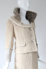"Louis Vuitton" Cream Bouclé Wool & Mohair Collar Skirt Suit UK 12 US 8 EU 40