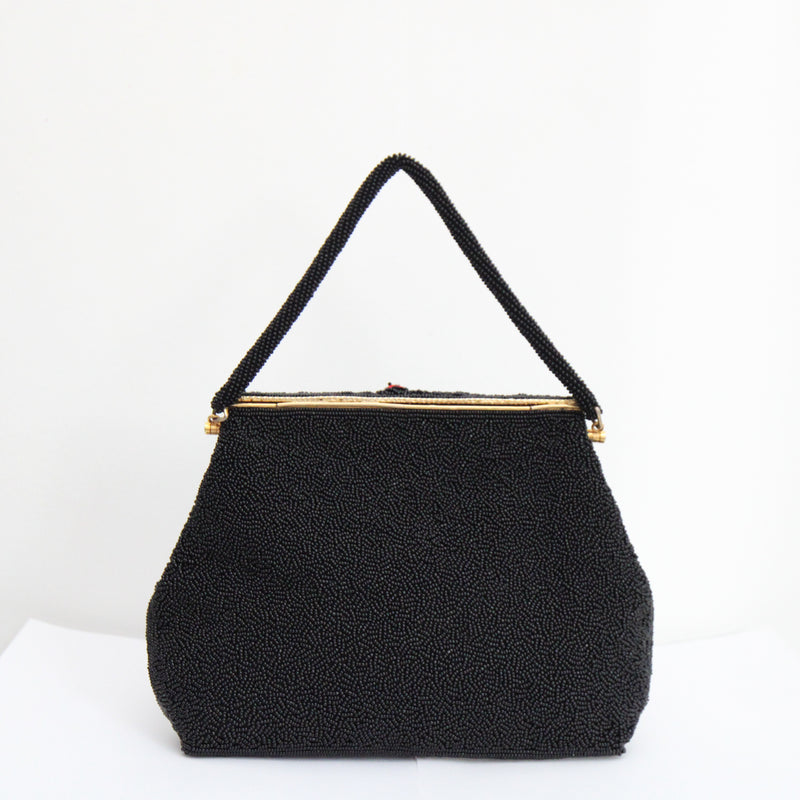 "Coccinelle" Vintage Late 1950's Black Beaded & Embroidered Ladybug Handbag