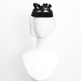 "Velvet Blossoms" Vintage 1950's Black Velvet Blossom & Veil Hat