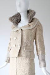 "Louis Vuitton" Cream Bouclé Wool & Mohair Collar Skirt Suit UK 12 US 8 EU 40