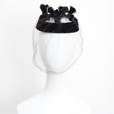 "Velvet Blossoms" Vintage 1950's Black Velvet Blossom & Veil Hat