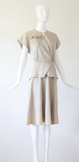 "Stone Pinstripes" Vintage 1940's Stone & Cream Pinstripe Dress UK 10 US 6